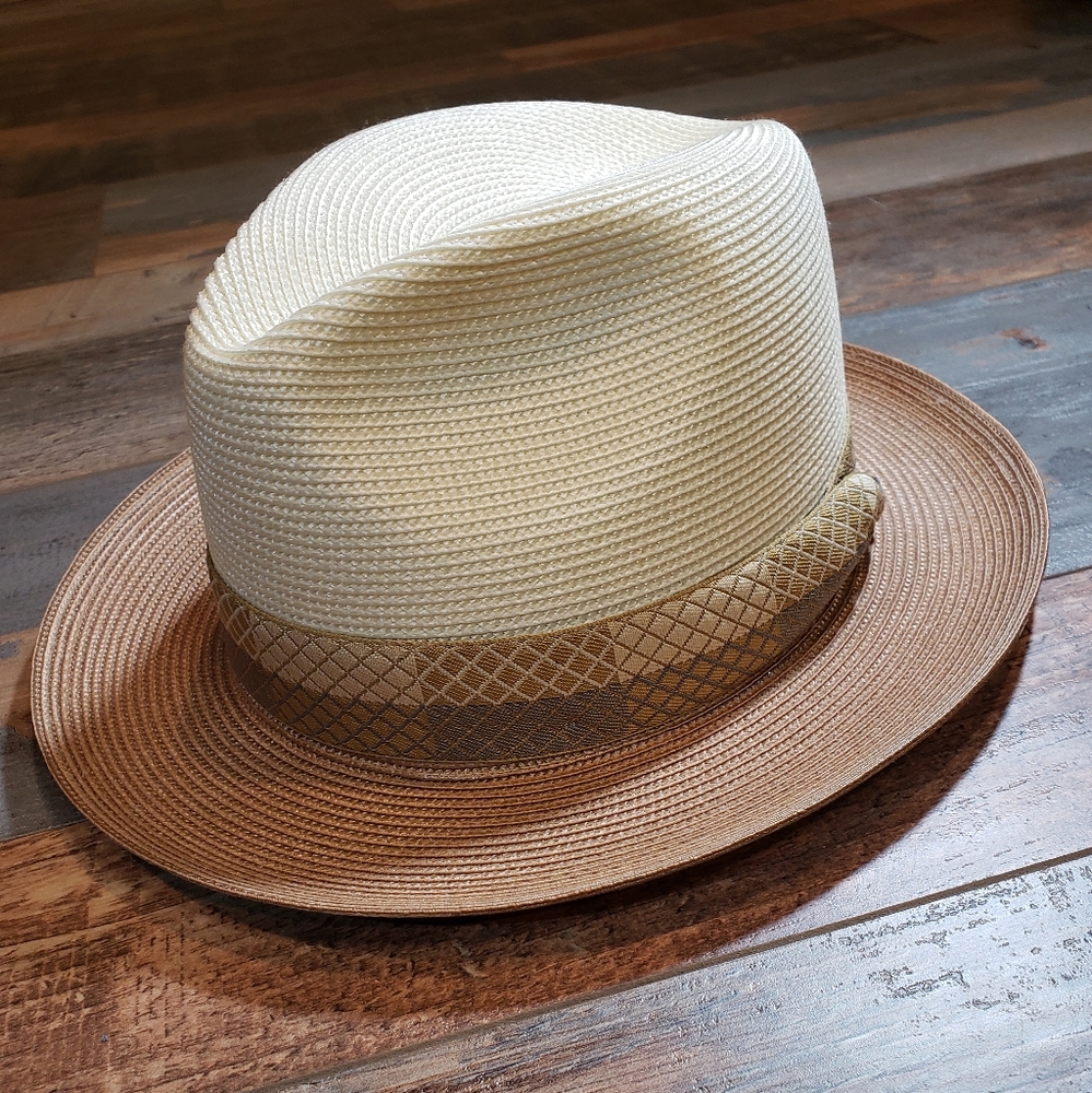 Stetson Florentine Woven Hemp Hat Natura/ Caramel Size 57/ 7  1/8
